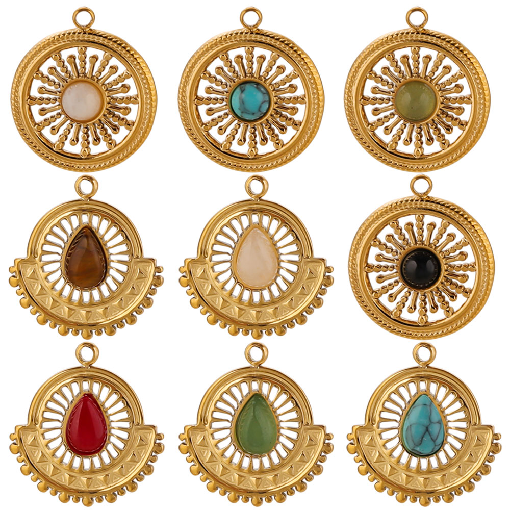 Ethnic Boho Fashion - 4pcs Stainless Steel Flower Fan Natural