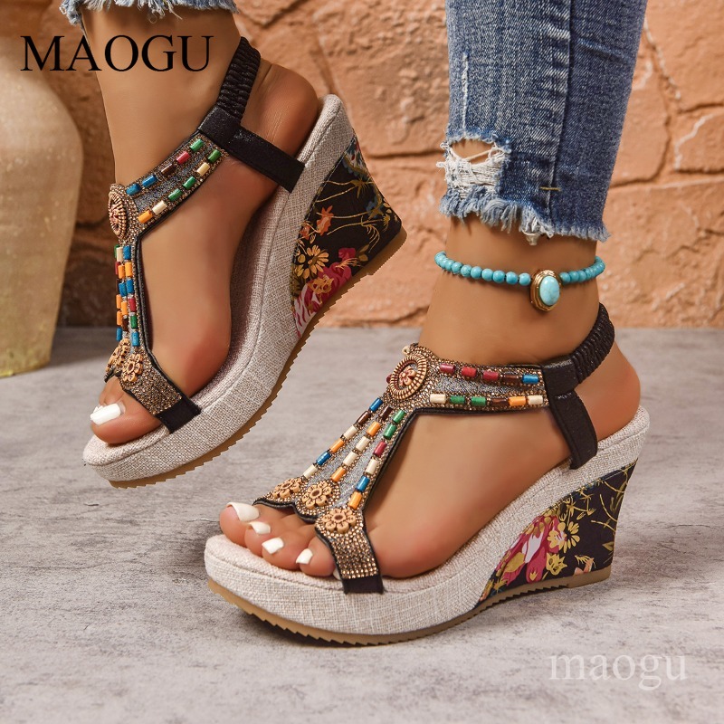 Boho Beaded Floral Wedge Sanda - Ethnic Boho Fashion review and price